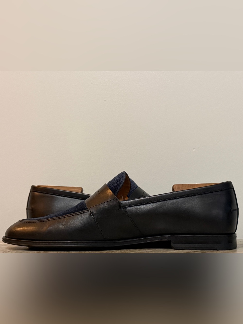 Bally Men's Calf Leather / Suede Penny Loafers Black / Blue MSRP $925 Sz 9.5 US - Picture 5 of 11